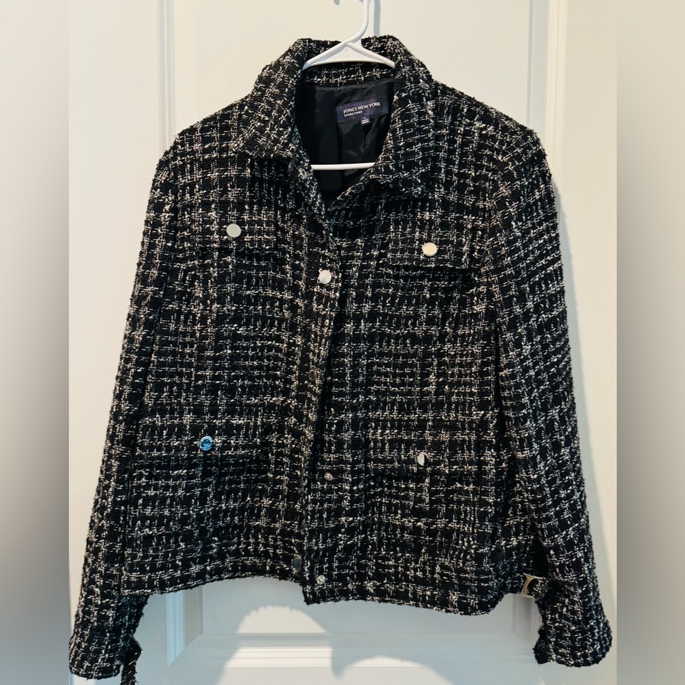 Jones New York Signature Tweed Wool Blend Jacket Black White L - Picture 3 of 15
